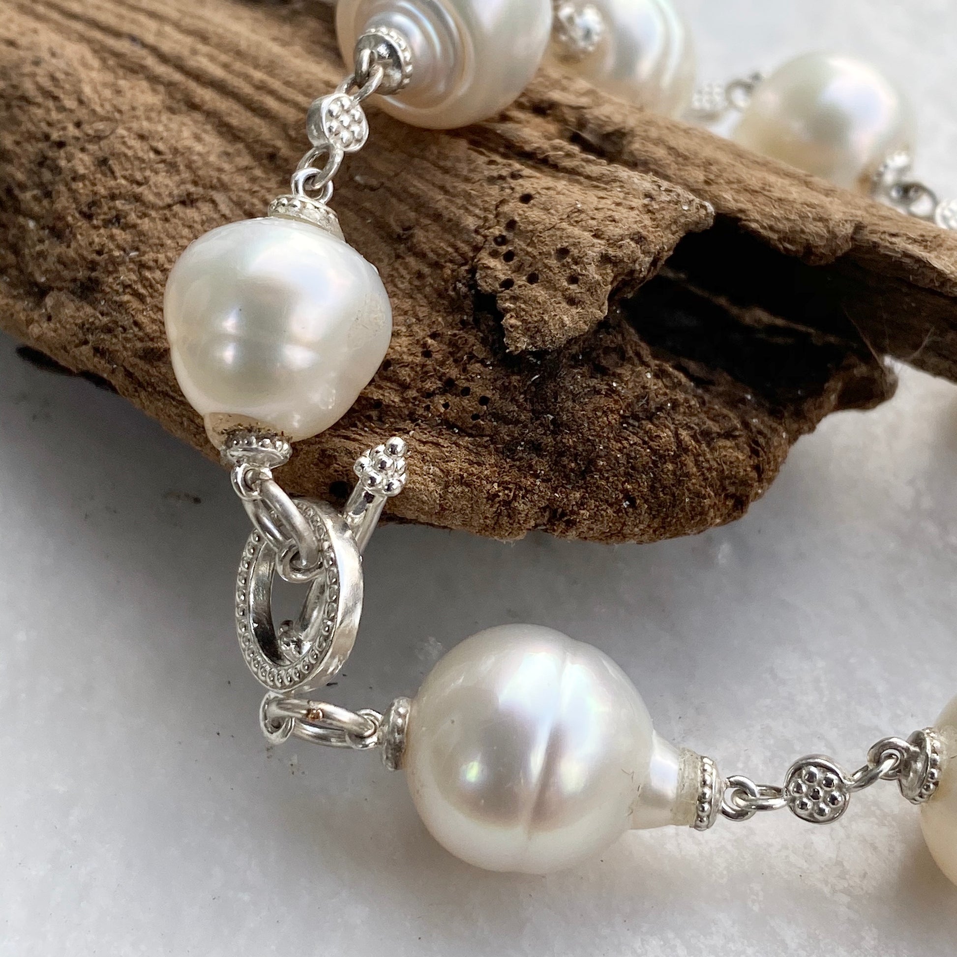 Sterling Silver Paspaley South Sea Pearl Spacers Bracelet, Sterling Silver Paspaley South Sea Pearl Spacers Bracelet - Legacy Saint Jewelry