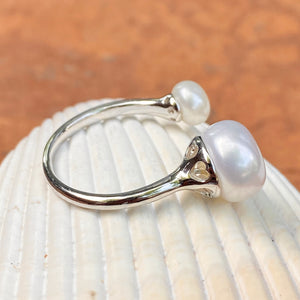 Sterling Silver Freshwater White Double Pearl Open Shank Ring, Sterling Silver Freshwater White Double Pearl Open Shank Ring - Legacy Saint Jewelry