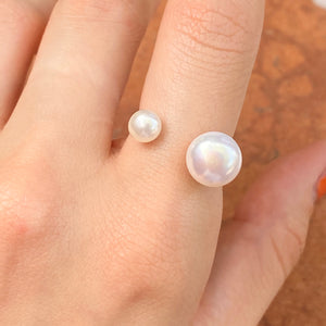 Sterling Silver Freshwater White Double Pearl Open Shank Ring, Sterling Silver Freshwater White Double Pearl Open Shank Ring - Legacy Saint Jewelry