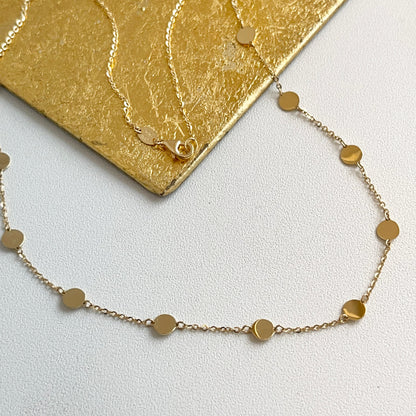 14KT Yellow Gold 4mm Round Disc Station Chain Necklace