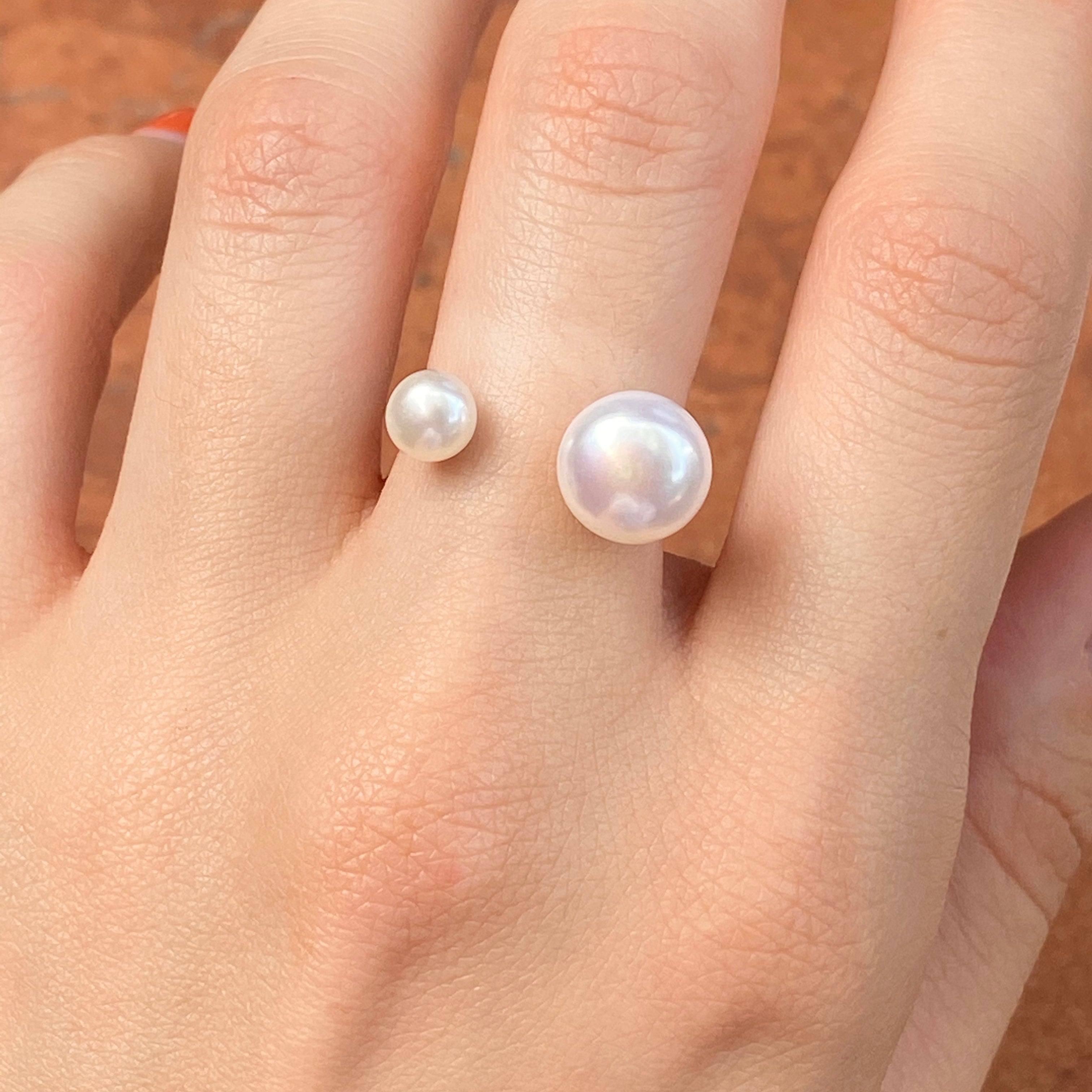 Sterling Silver Freshwater White Double Pearl Open Shank Ring LSJ