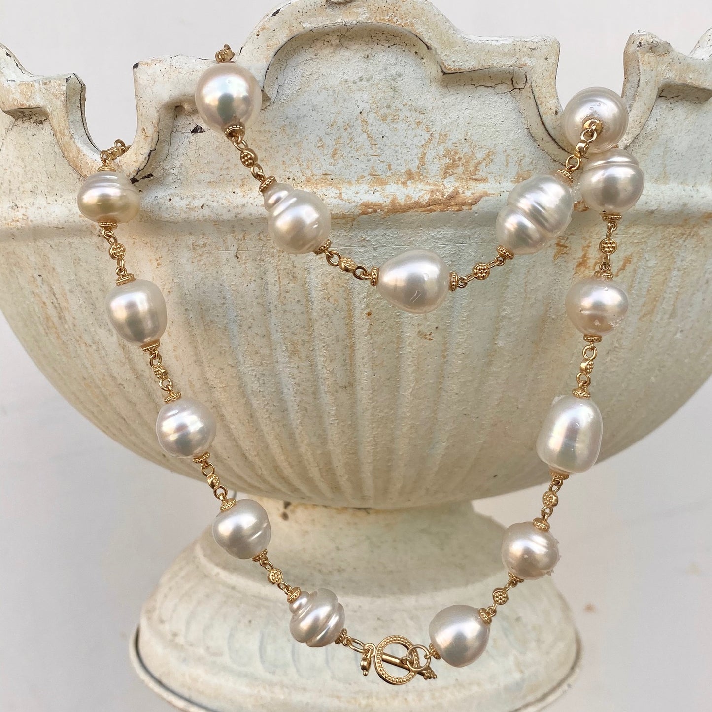 14KT Yellow Gold Paspaley South Sea Pearl Toggle Station Necklace 20", 14KT Yellow Gold Paspaley South Sea Pearl Toggle Station Necklace 20" - Legacy Saint Jewelry