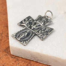 Load image into Gallery viewer, Sterling Silver Antiqued Four Way Catholic Cross Medal Pendant 35mm, Sterling Silver Antiqued Four Way Catholic Cross Medal Pendant 35mm - Legacy Saint Jewelry
