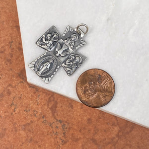 Sterling Silver Antiqued Four Way Catholic Cross Medal Pendant 35mm, Sterling Silver Antiqued Four Way Catholic Cross Medal Pendant 35mm - Legacy Saint Jewelry