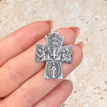 Load image into Gallery viewer, Sterling Silver Antiqued Four Way Catholic Cross Medal Pendant 35mm, Sterling Silver Antiqued Four Way Catholic Cross Medal Pendant 35mm - Legacy Saint Jewelry