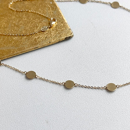 14KT Yellow Gold 6mm Round Disc Station Chain Necklace