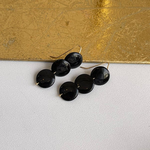 Estate 14KT Yellow Gold Triple Disc Black Onyx Dangle Earrings