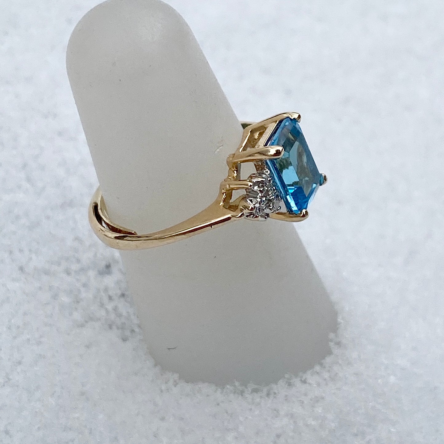 Estate 10KT Yellow Gold Emerald-Cut Blue Topaz + Diamond Ring, Estate 10KT Yellow Gold Emerald-Cut Blue Topaz + Diamond Ring - Legacy Saint Jewelry