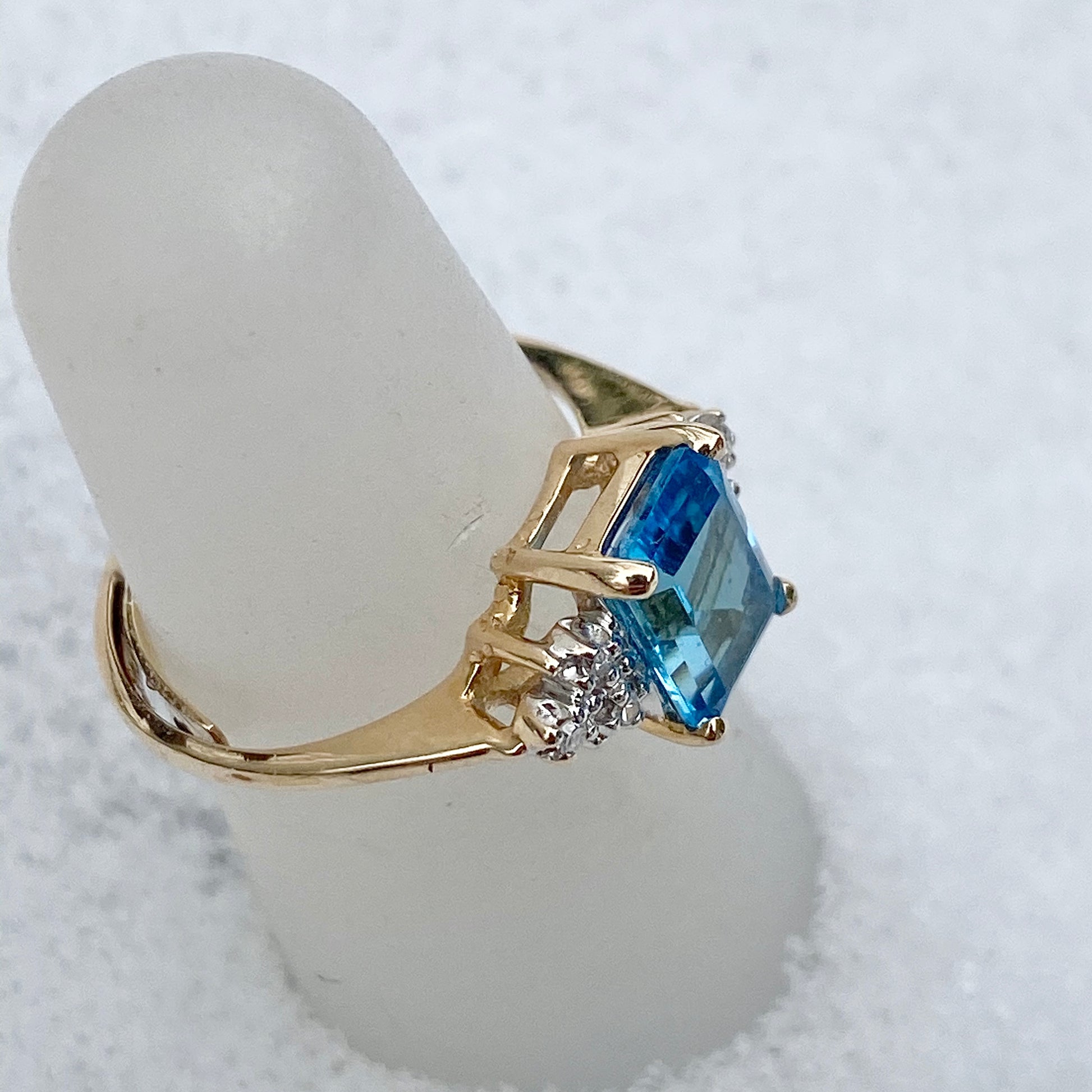 Estate 10KT Yellow Gold Emerald-Cut Blue Topaz + Diamond Ring, Estate 10KT Yellow Gold Emerald-Cut Blue Topaz + Diamond Ring - Legacy Saint Jewelry