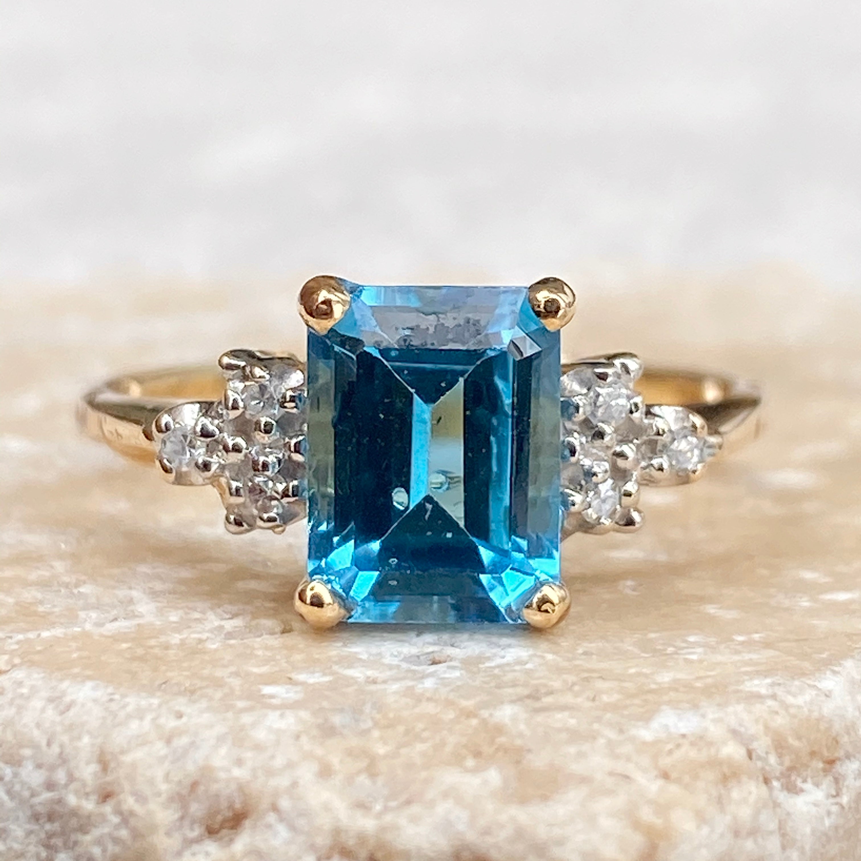 Estate 14K Yellow Gold, Blue Topaz & Diamond Ring - Abracadabra Jewelry /  Gem Gallery