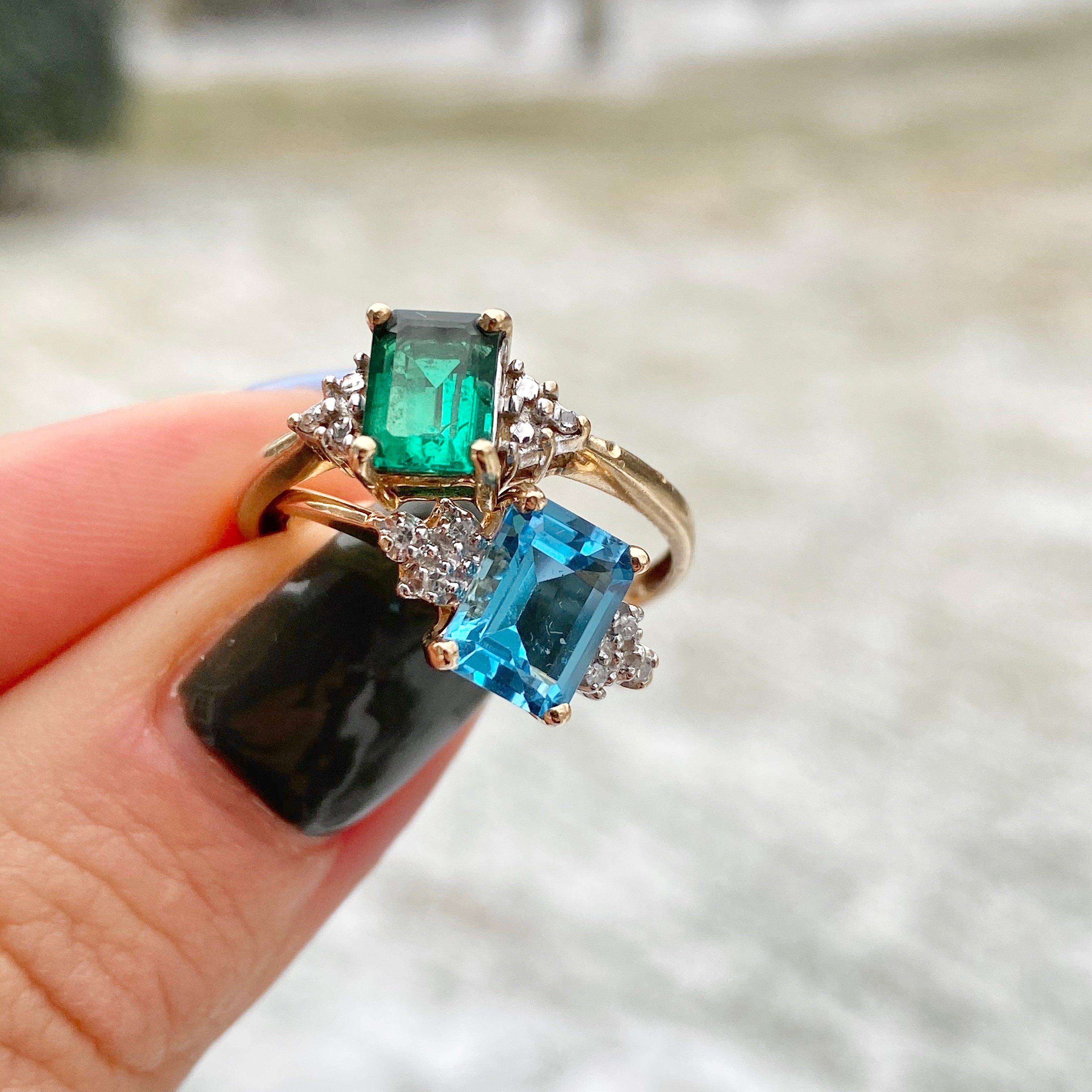 Blue emerald on sale diamond ring