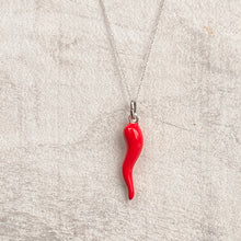Load image into Gallery viewer, Sterling Silver Red &quot;Cornicello&quot; Italian Horn Pendant Charm, Sterling Silver Red &quot;Cornicello&quot; Italian Horn Pendant Charm - Legacy Saint Jewelry