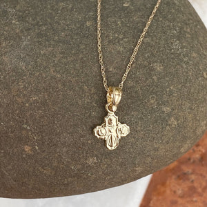 14KT Yellow Gold Mini Four Way Engraved Catholic Cross Necklace, 14KT Yellow Gold Mini Four Way Engraved Catholic Cross Necklace - Legacy Saint Jewelry