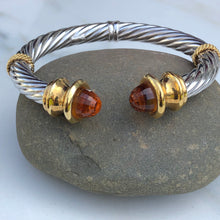 Load image into Gallery viewer, Estate 14KT White Gold + Yellow Gold Checkerboard Golden Citrine Bangle Bracelet - Legacy Saint Jewelry