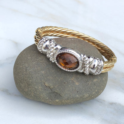 Estate 14KT Yellow Gold Cable Style + White Gold Checkerboard Citrine Bracelet - Legacy Saint Jewelry