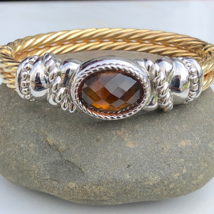 Estate 14KT Yellow Gold Cable Style + White Gold Checkerboard Citrine Bracelet - Legacy Saint Jewelry