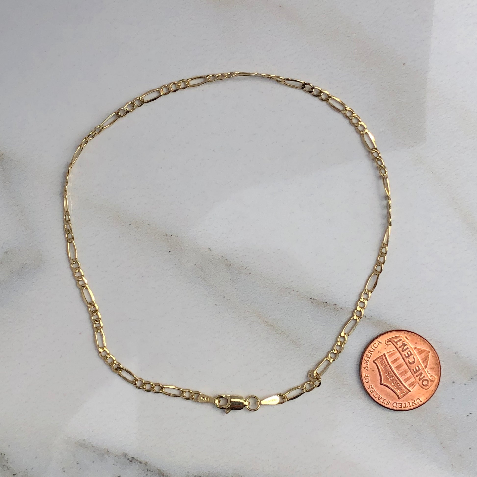 14KT Yellow Gold Figaro Link Bracelet 10", 14KT Yellow Gold Figaro Link Bracelet 10" - Legacy Saint Jewelry