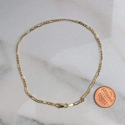 14KT Yellow Gold Figaro Link Bracelet 10", 14KT Yellow Gold Figaro Link Bracelet 10" - Legacy Saint Jewelry