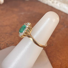 Load image into Gallery viewer, Estate 14KT Yellow Gold 1.50 CT Pear Emerald + Diamond Halo Ring