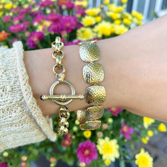 Estate 14KT Yellow Gold Hammered Square Links Bracelet - LSJ