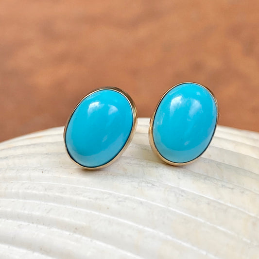 14KT Yellow Gold Oval Bezel Turquoise Stud Earrings, 14KT Yellow Gold Oval Bezel Turquoise Stud Earrings - Legacy Saint Jewelry