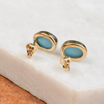 14KT Yellow Gold Oval Bezel Turquoise Stud Earrings, 14KT Yellow Gold Oval Bezel Turquoise Stud Earrings - Legacy Saint Jewelry