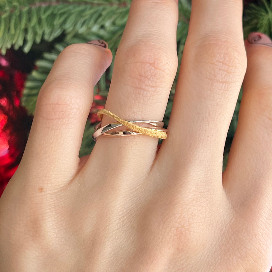 Sterling Silver, Rose + Yellow Gold Plated Intertwined Ring