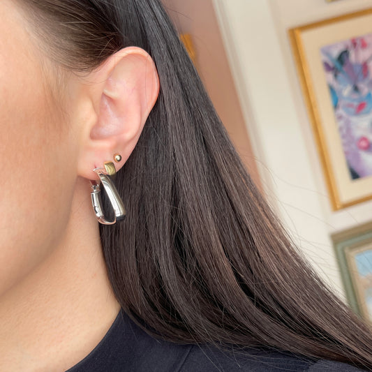 14KT White Gold 7mm Wide Triangle Omega Hoop Earrings 27mm