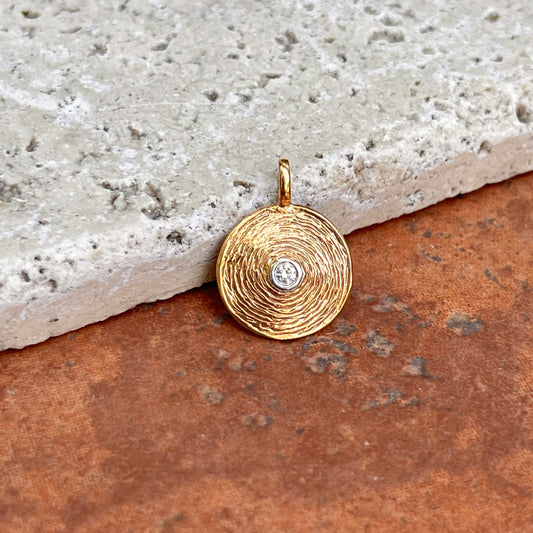 14KT Rose Gold Bezel Diamond Textured Round Disc Pendant