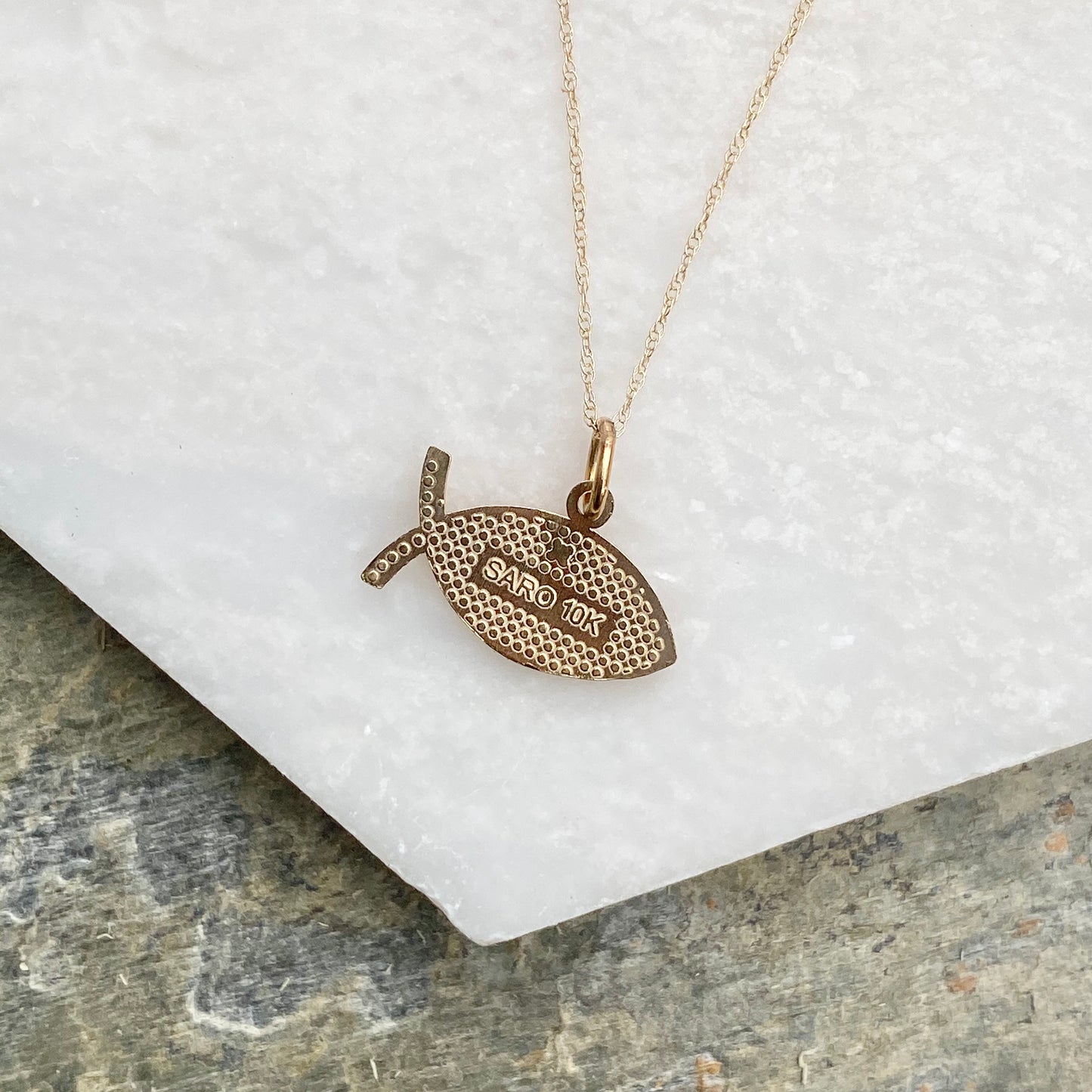 OOO 10KT Yellow Gold Ichthus Fish "Jesus" Chain Necklace, OOO 10KT Yellow Gold Ichthus Fish "Jesus" Chain Necklace - Legacy Saint Jewelry