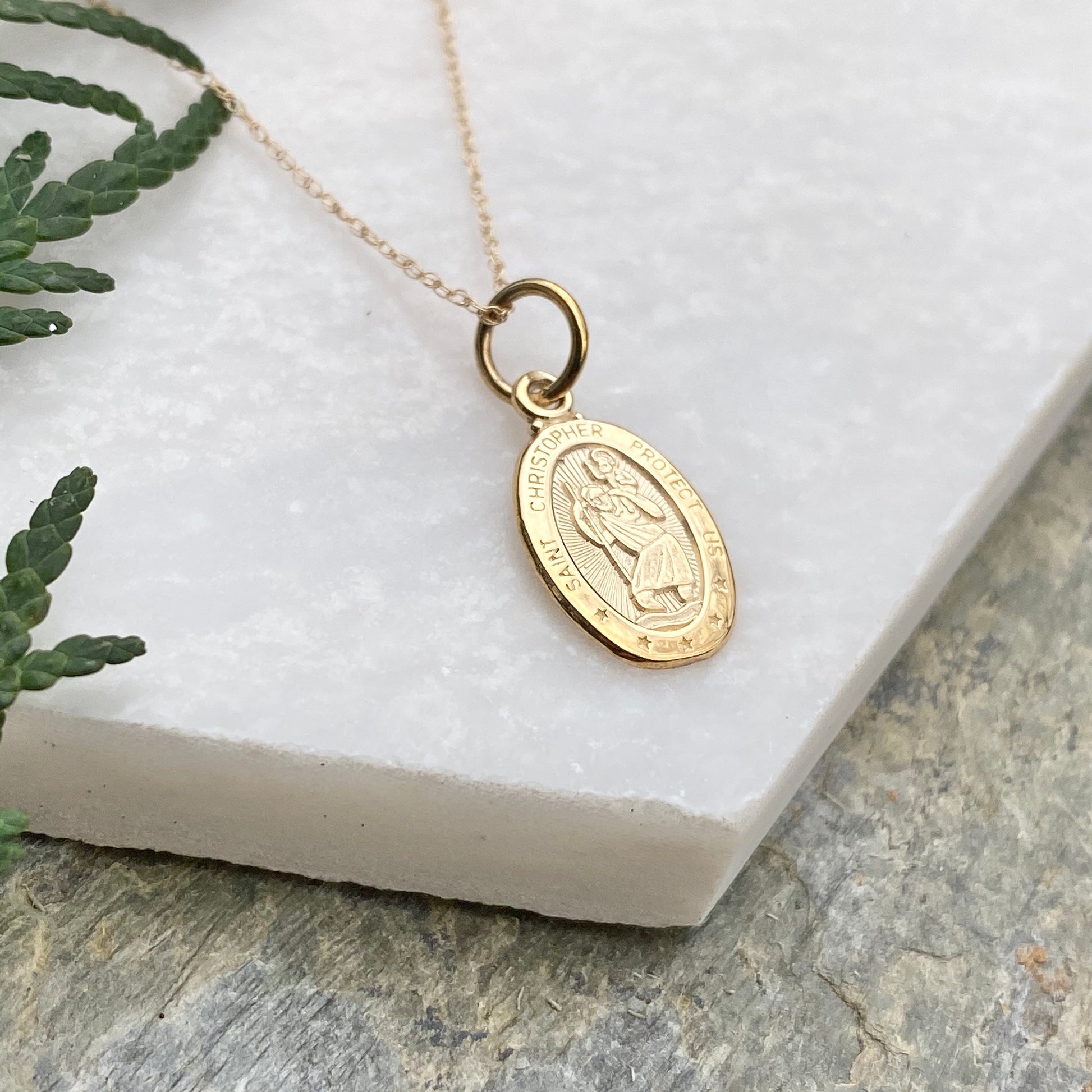 10KT Yellow Gold Saint Christoper Medal Chain Necklace, 10KT Yellow Gold Saint Christoper Medal Chain Necklace - Legacy Saint Jewelry