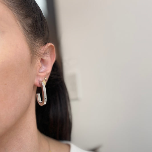 Sterling Silver Oval Thick C-Shape Hoop Earrings 40mm