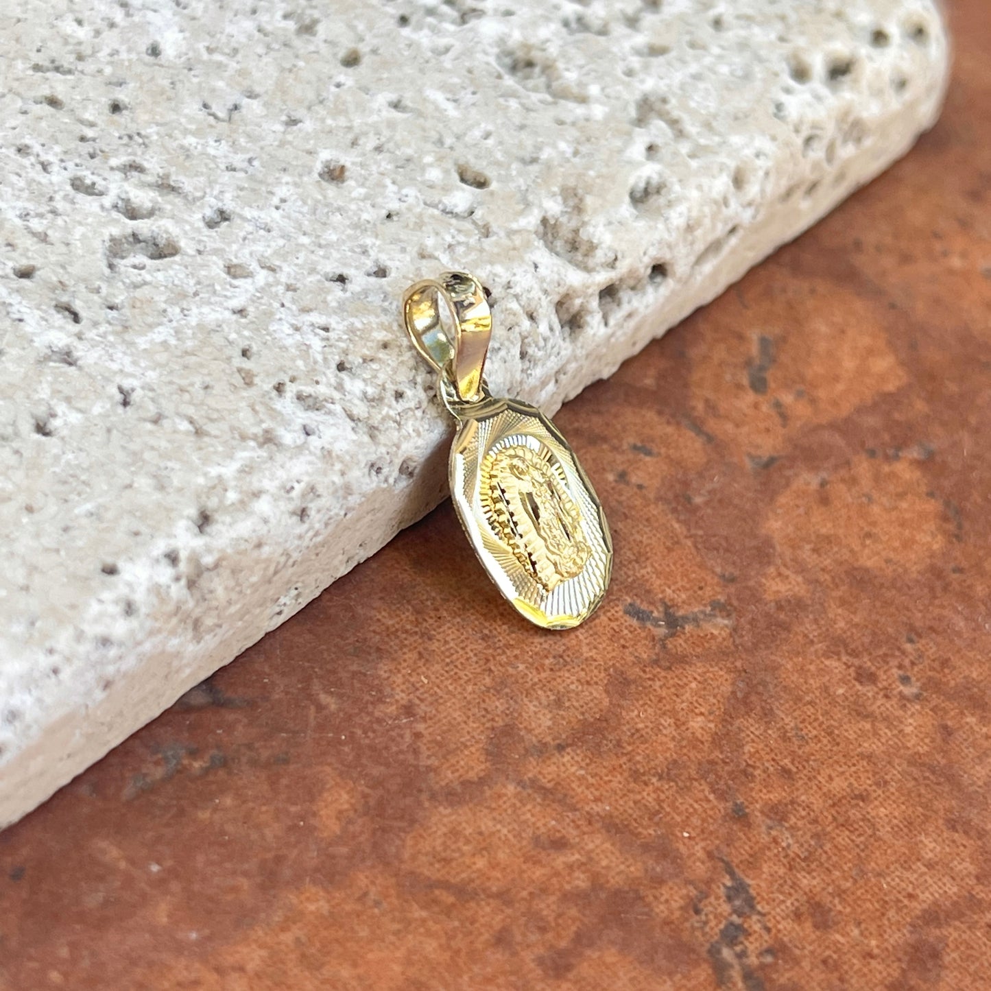 14KT Yellow Gold Diamond-Cut Our Lady of Guadalupe Pendant Charm