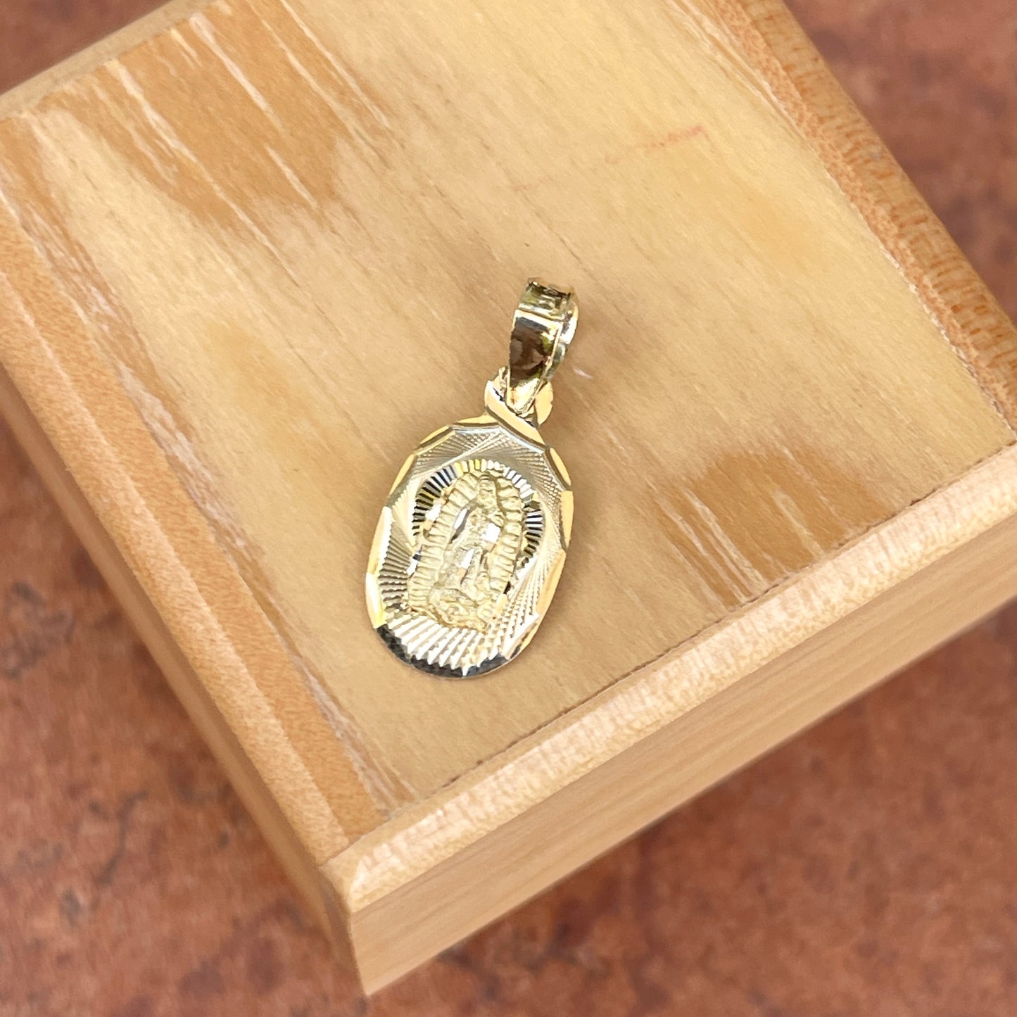 14KT Yellow Gold Diamond-Cut Our Lady of Guadalupe Pendant Charm