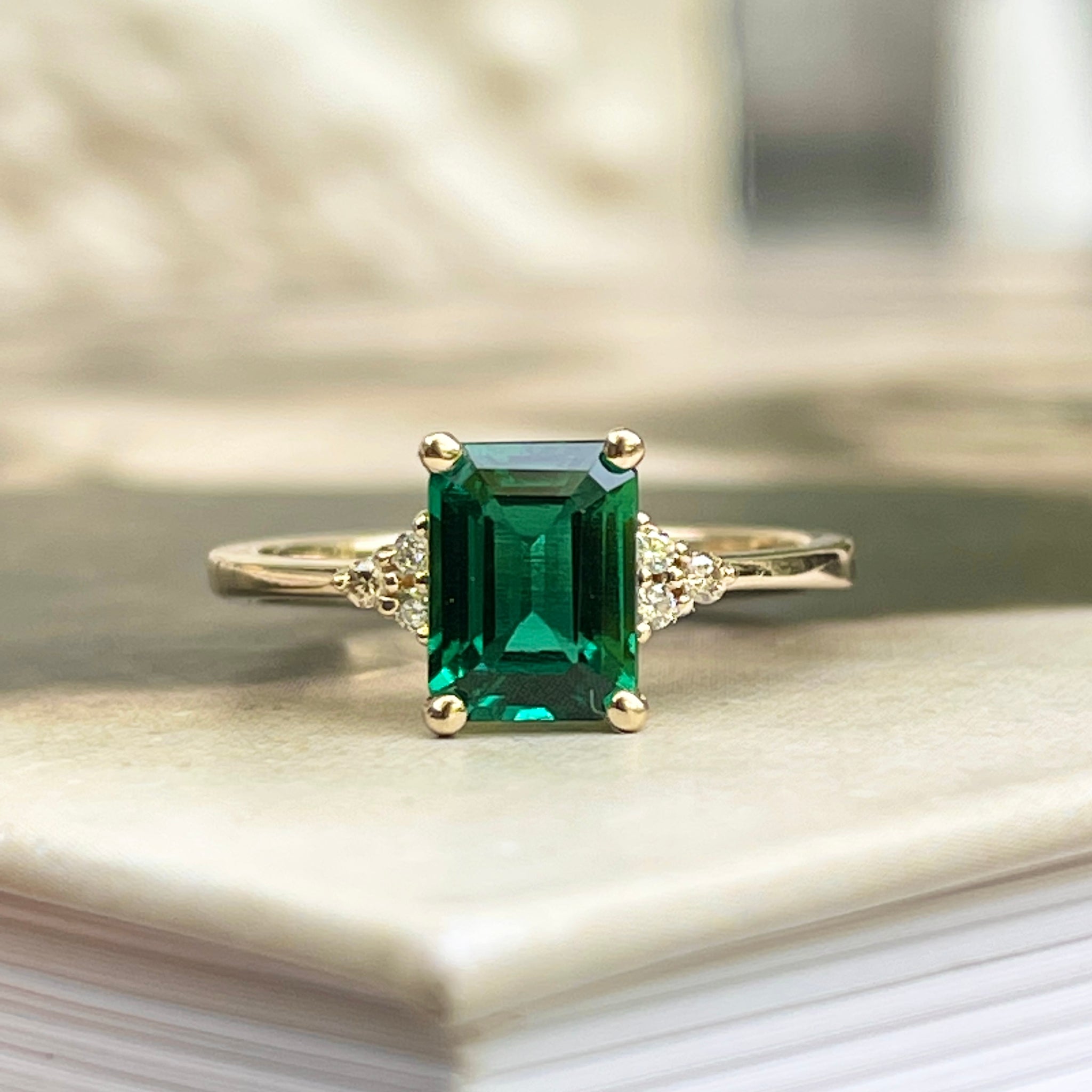 14kt White Gold Lab Created Emerald and Diamond Bracelet