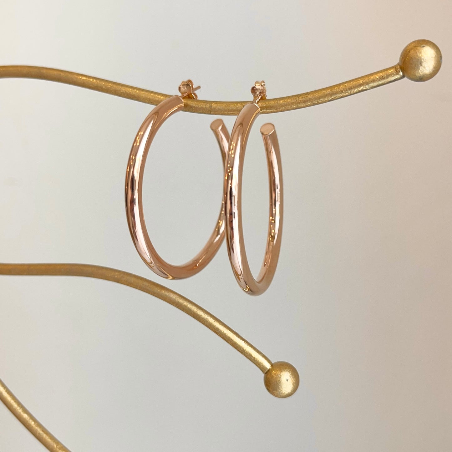 14KT Yellow Gold Tube C-Shape Hoop Earrings 50mm