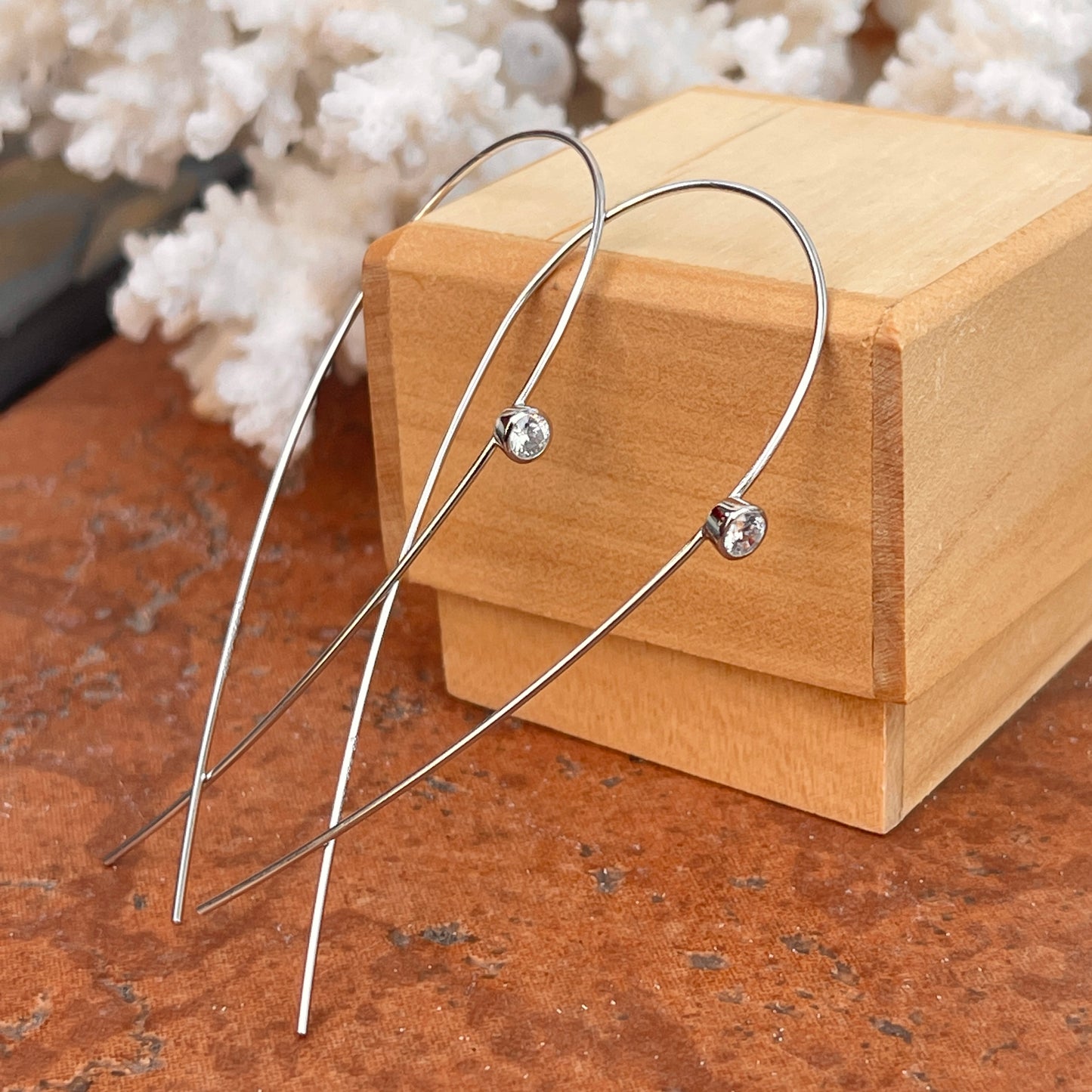 Sterling Silver CZ Stone Threader Ear Wire Earrings 67mm