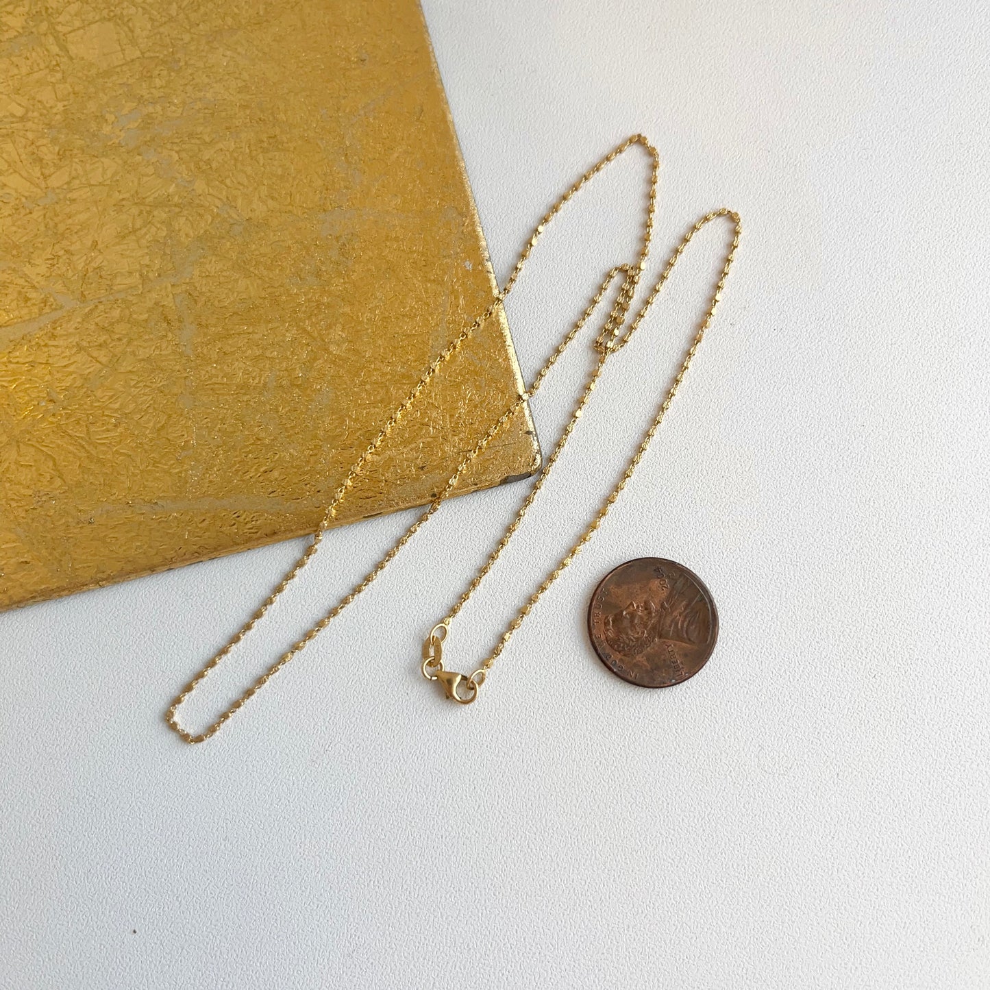 14KT Yellow Gold Squared Cube 1.5mm Chain Link Necklace