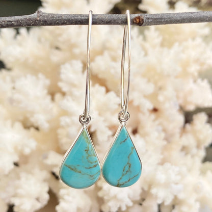 Sterling Silver Pear-Shaped Turquoise Marquise-Shaped Ear Wire Earrings, Sterling Silver Pear-Shaped Turquoise Marquise-Shaped Ear Wire Earrings - Legacy Saint Jewelry