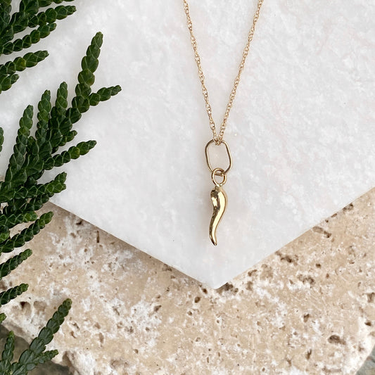 14KT Yellow Gold Mini "Cornicello" Italian Horn Necklace, 14KT Yellow Gold Mini "Cornicello" Italian Horn Necklace - Legacy Saint Jewelry