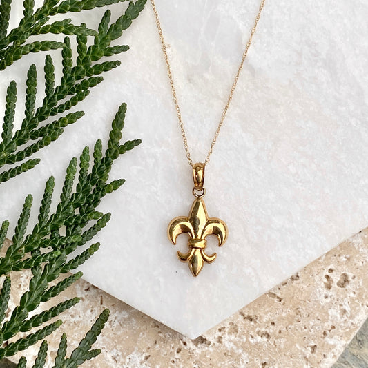 14KT Yellow Gold Polished Fleur de Lis Necklace, 14KT Yellow Gold Polished Fleur de Lis Necklace - Legacy Saint Jewelry