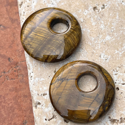 Genuine Brown Tigereye Round Disc Earring Charms