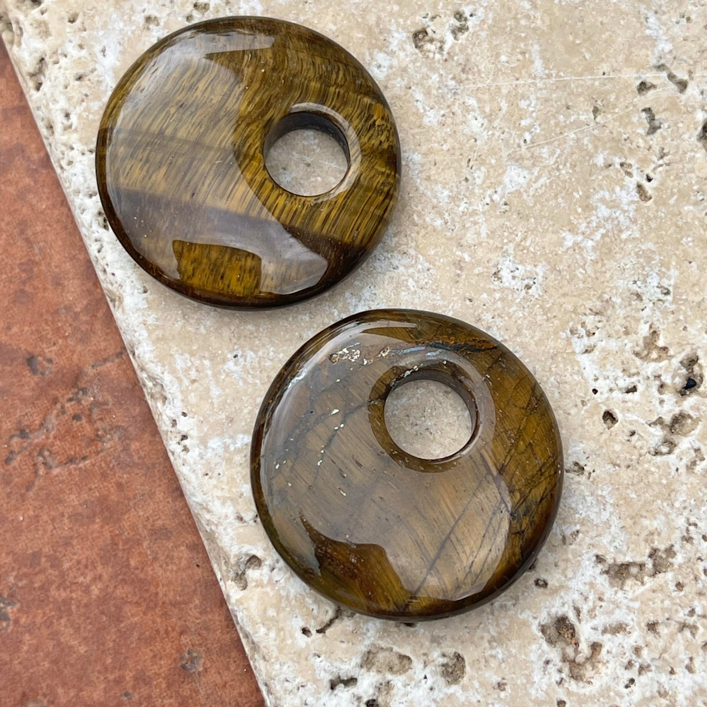 Genuine Brown Tigereye Round Disc Earring Charms