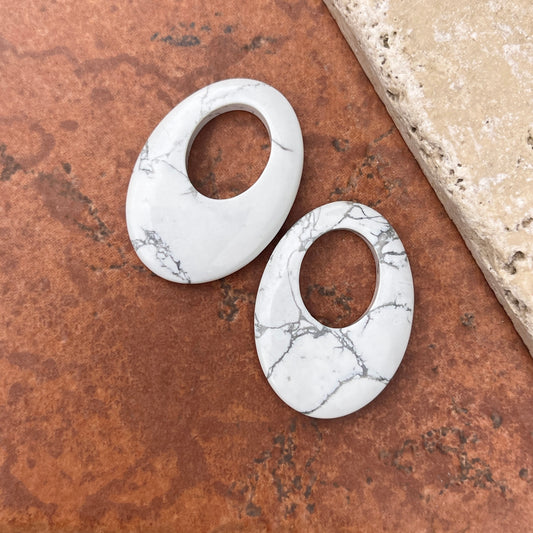 Estate White + Gray Marbling Howlite Oval Disc Gemstone Earring Charms
