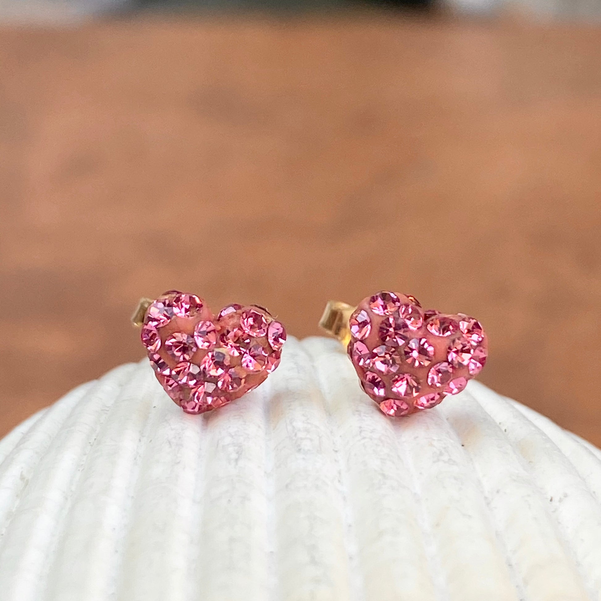 14KT Yellow Gold Pink CZ Mini Heart Stud Earrings, 14KT Yellow Gold Pink CZ Mini Heart Stud Earrings - Legacy Saint Jewelry