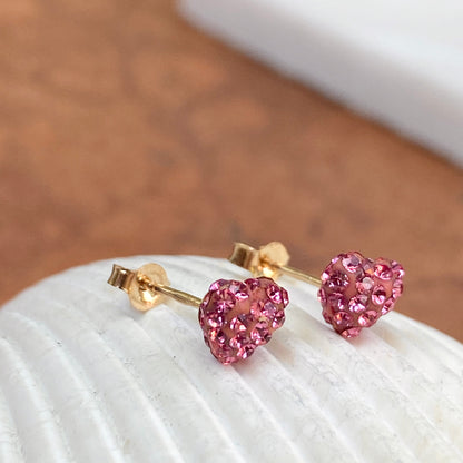 14KT Yellow Gold Pink CZ Mini Heart Stud Earrings, 14KT Yellow Gold Pink CZ Mini Heart Stud Earrings - Legacy Saint Jewelry