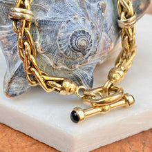 Load image into Gallery viewer, Estate 14KT Yellow Gold Rounded Wheat Link Toggle Bracelet with Onyx End Caps