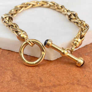 Estate 14KT Yellow Gold Rounded Wheat Link Toggle Bracelet with Onyx End Caps