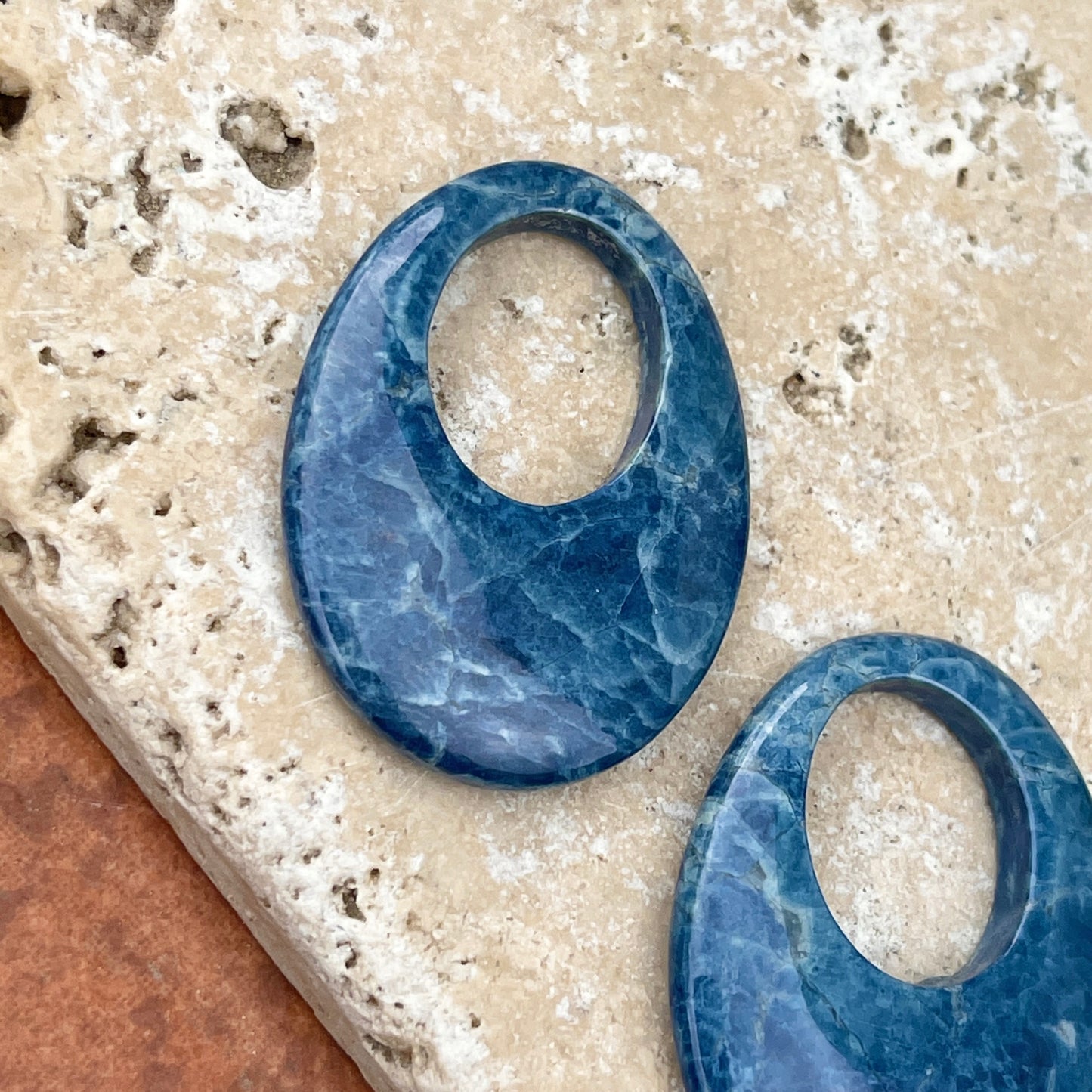 Genuine Dyed Blue Howlite Oval Disc Gemstone Earring Charms