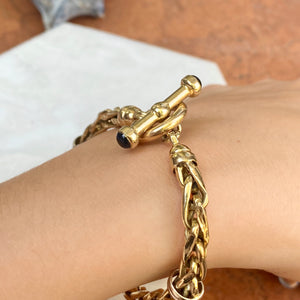 Estate 14KT Yellow Gold Rounded Wheat Link Toggle Bracelet with Onyx End Caps